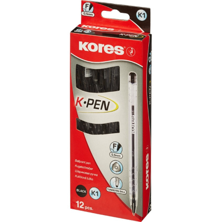 Ручка шариковая неавтомат. KORES К1 F(0,7мм)треуг.корп,черн.ст. 39521