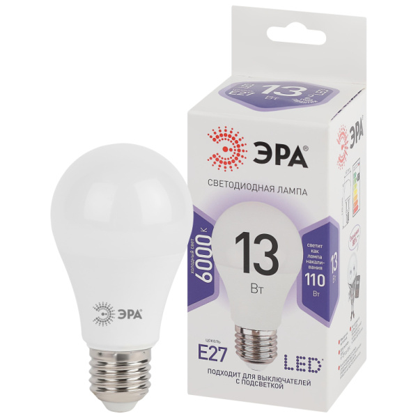 Лампа светодиодная ЭРА LED A60-13W-860-E27 13Вт Е27 6000К Б0031395