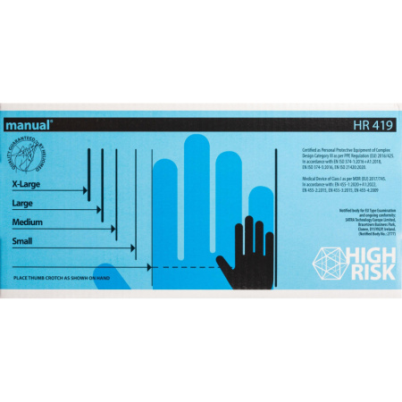 Перчатки мед.смотров. латекс,н/с,н/о, MANUAL HR419 High Risk  L 25пар,ПС