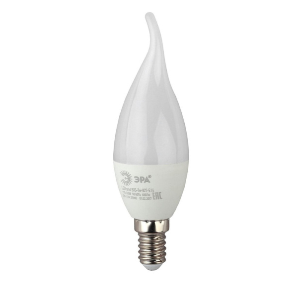 Лампа светодиодная   Эра 7W E14 4000k свеча на ветру LED smd BXS-7W-840-E14