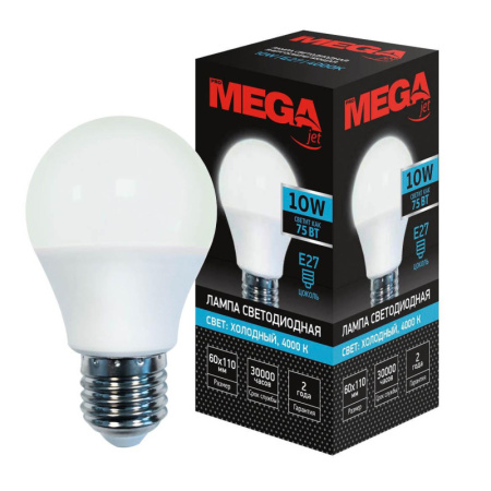 Лампа светодиодная Mega E27 10W 4000K  груша