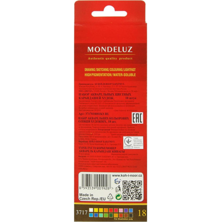 Карандаши акварельные KOH-I-NOOR, MONDELUZ 18 цв. шестигрй, 3717/18