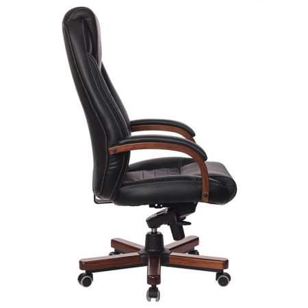 Кресло VB_Бюрократ T-9923WALNUT/BLACK кожа черный, дерево