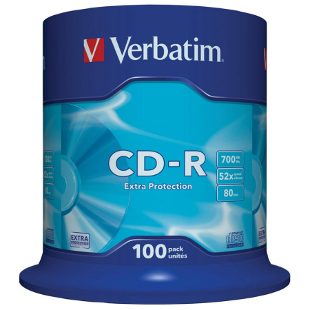 Носители информации CD-R, 52x, Verbatim Extra Protection, Cake/100, 43411