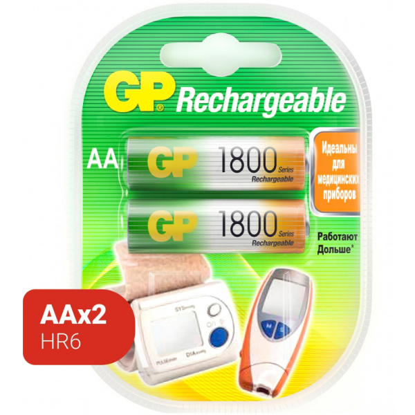 Аккумулятор GP 1800mAh АА/LR6 NiMh бл/2шт, 180AAHC-2DECRC2