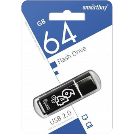 Флеш-память Smartbuy Glossy, 64Gb, USB 2.0, чер, SB64GBGS-K