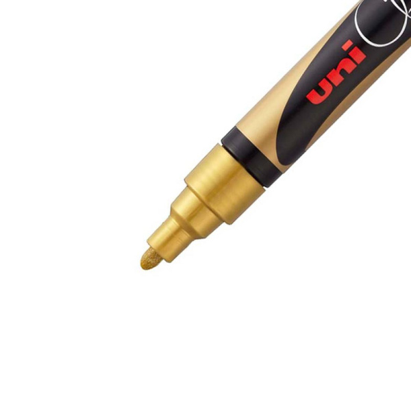 Маркер меловой UNI PWE-5M, золото, 1.8-2.5 мм.