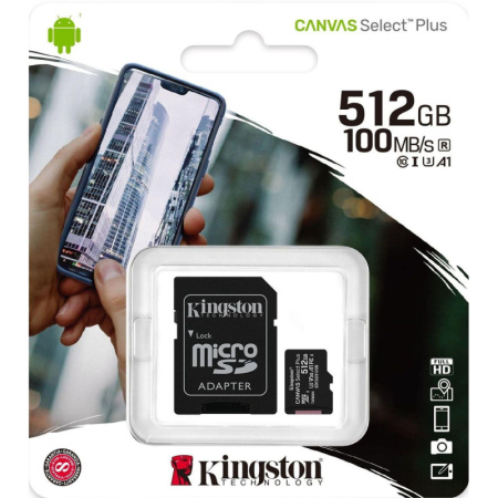 Карта памяти Kingston Canvas Select Plus microSDXC UHS-I +ад, SDCS2/512GB