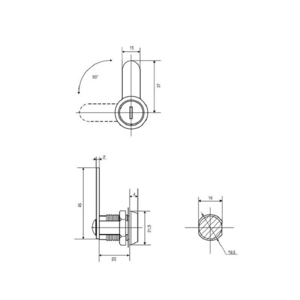 Замок почтовый EU 20x90 (прямой ригель)