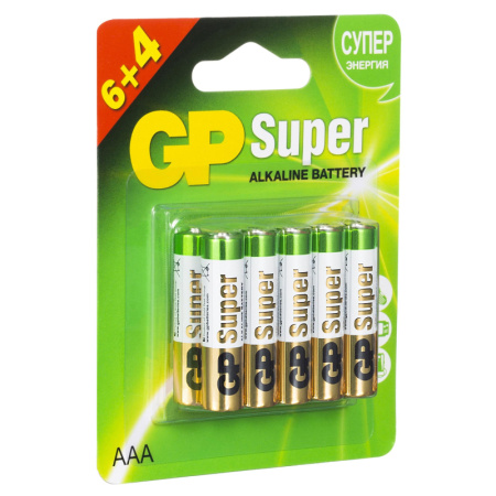 Батарейка GP Super AAA/LR03 24A6/4-2CR10/GP24AA216/4-2CRSBC10  10шт/уп(6+4)