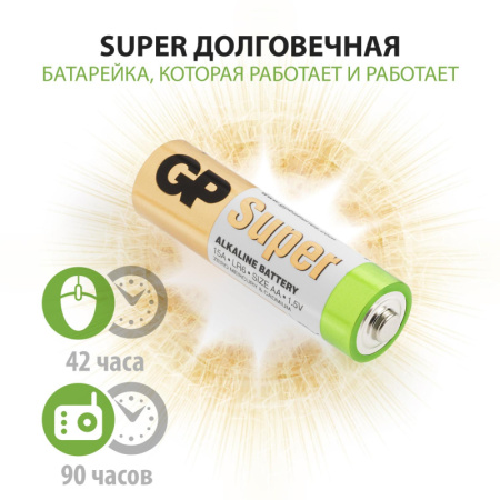 Батарейка GP Super AA/LR6 15A6/4-2CR10/GP15AA216/4-2CRSBC10  10шт/уп (6+4)