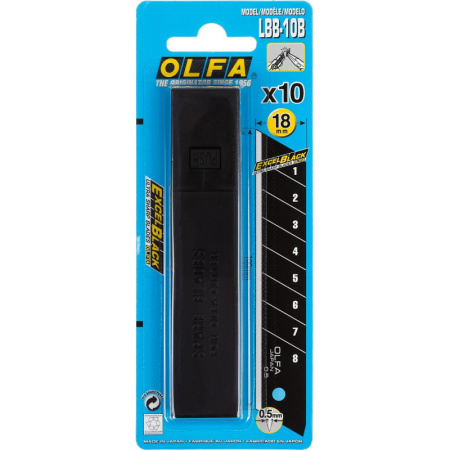 Лезвие запасное для ножей OLFA BLACK MAX  (LBB-1OB) 18мм, 10шт./уп.футляр