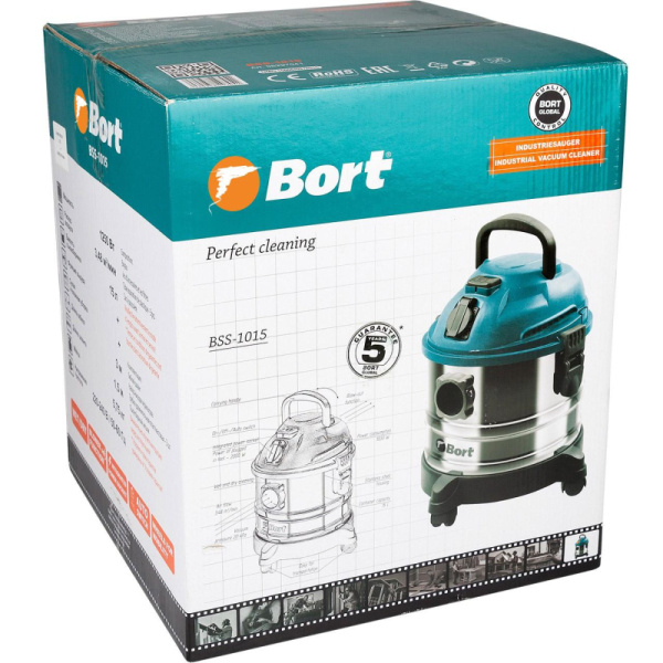 Пылесос строительный BORT BSS-1015, 1250Вт, 15л, сух/влаж уборка (98297041)