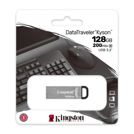 Флеш-память Kingston DataTraveler Kyson, USB 3.2 G1, сереб, DTKN/128GB