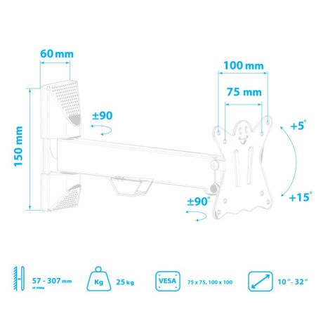 Кронштейн Kromax CASPER-103, TV 10-28, настенный, наклонно-поворотный, чер