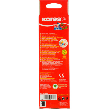 Карандаши цветные 2цв 3-гран,двустор Kores JUMBO 94851