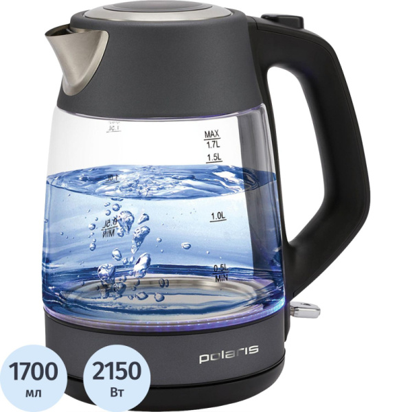 Чайник Polaris  PWK 1760CGL,1,7л, стекло,2150 Вт,подсветка,термометка