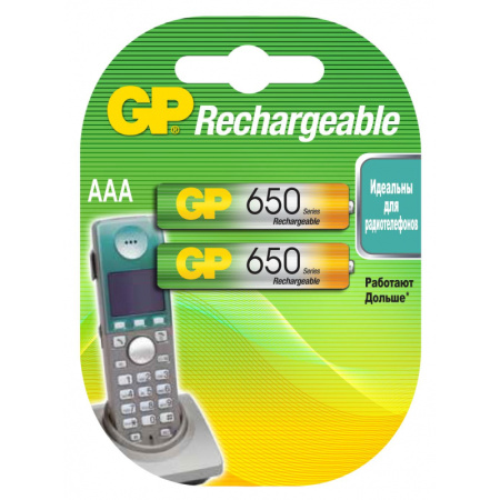 Аккумулятор GP 650mAh AAA NiMh,  GP65AAAHC - 2DTECR2 бл/2шт