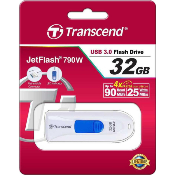 Флеш-память Transcend JetFlash 790, 32Gb, USB 3.1 G1, б/син, TS32GJF790W