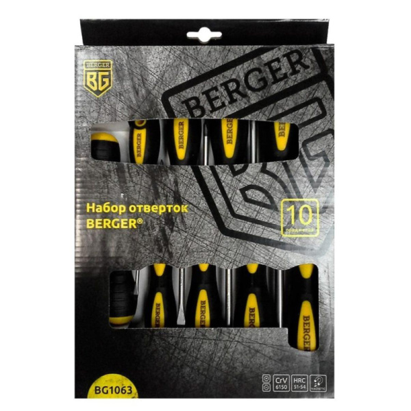 Набор отверток 10 предметов BERGER BG1063